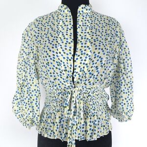 Gracia Silk Cotton Blend Gathered Waist Polkadot Light weight Blouse Small